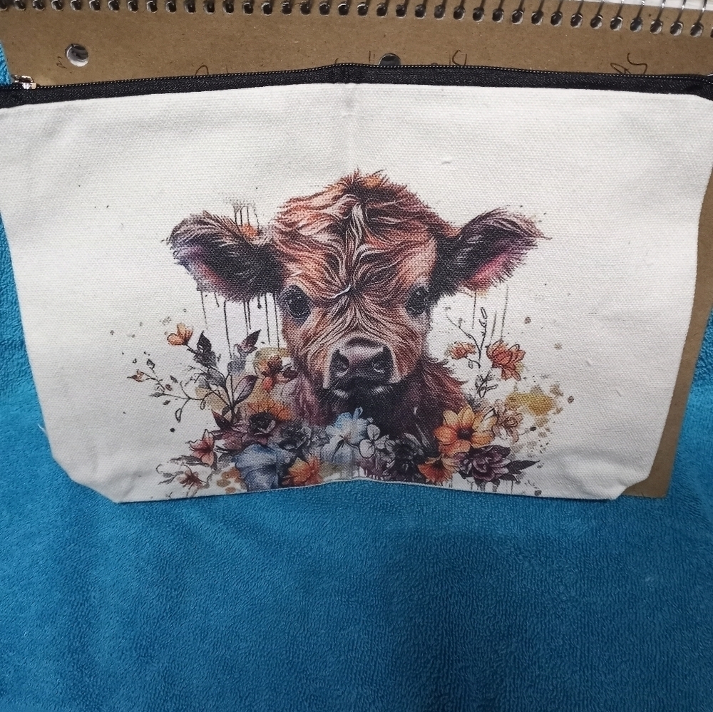 Floral Cow Print Pouch Makeup Bag Cosmetic Bag